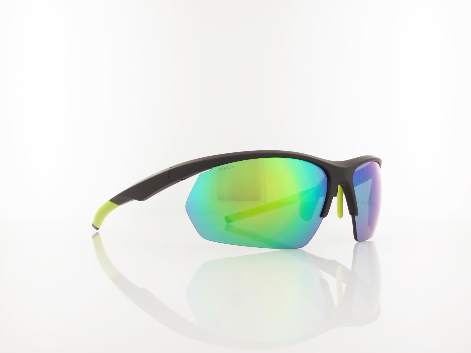 Brilando | Premium Sport M2680 70 | schwarz matt gelbgr&uuml;n / grau 85%  gr&uuml;n verspiegelung